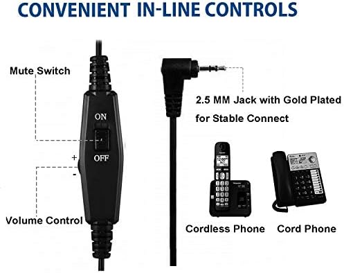 Арама Телефонски слушалки со откажување на микрофон и прекинувач за отпадоци, жични телефонски слушалки 2,5 мм за Panasonic AT & T ML17929