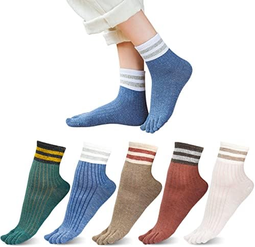 Меноли 5 пара чорапи за пети без шоу памук пет прсти атлетски чорапи за жени, пет чорапи за пети, шарени чорапи со прсти за жени