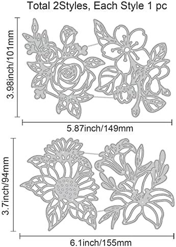 Globleland 2 парчиња 4 стилови на цвет сечење на метални цвеќиња во позадина, умираат исечоци, втиснување на шаблони за хартиени