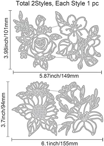 Globleland 2 парчиња 4 стилови на цвет сечење на метални цвеќиња во позадина, умираат исечоци, втиснување на шаблони за хартиени картички, правејќи декорација за декорац?