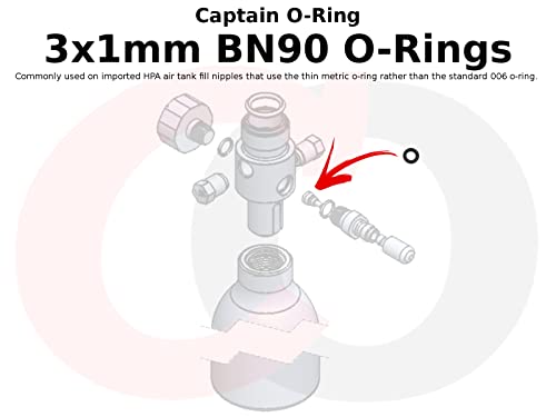 Капетан О-прстен-3x1mm BN90 O-прстен [3mm ID x 1mm CS x 5mm OD, Buna nitrile, 90 durometer]