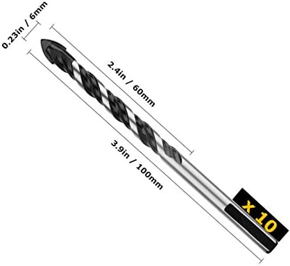 Повеќенаменски Дупчалки, 10-Парче 6мм Мултиматеријална Дупчалка Поставена За Дупчење Во Плочка, Стакло, Бетон, Тула, Дрво и