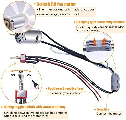 Mankk 6 RV вентилатор на вентилаторот D-bord се вклопува и 12V D-Shaft RV Vent Motor ， RV издувен вентилатор за вентилатор вентилатор вентилатор