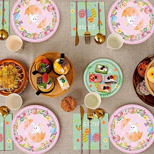 Велигденски плочи и салфетки за еднократна употреба, украси за есарки вклучуваат 115 парчиња вечера за вечера за Велигденски ден, пакет за партии на Велигденска заб?