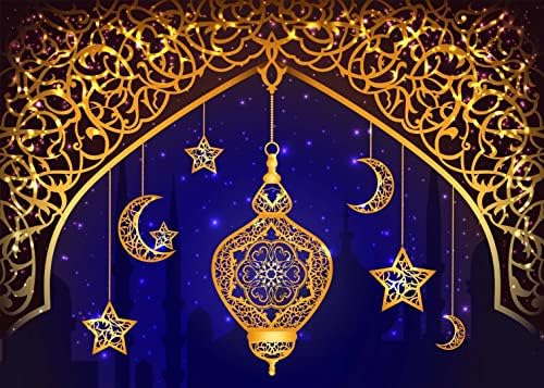 БЕЛЕКО 7х5фт Ткаенина Муслиман Рамазан Карим Позадина Џамија Силуета Златен Лак Месечината Ѕвезди Фенери Исламска Позадина Еид Мубарак Празник