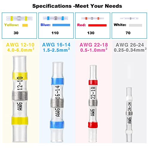 BESWON 340pcs Лемење Печат Жица Конектори Топлина Смалуваат Задник Конектори, Водоотпорен И Изолирани Електрични Терминали За Морски Автомобилски Авиони Брод Камион Жи
