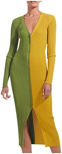 Lariau обичен летен фустан за жени секси длабок обвивка долги ракави Неправилна забава за полите, долга копчиња фустан фустан, фустан од руф, зелена зелена