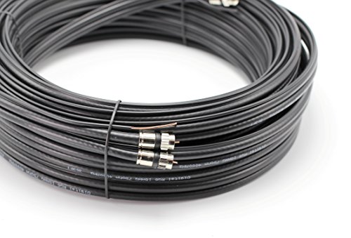 25 стапки, црно -двојно коаксијален кабел RG6 со 18 AWG бакарна земја жица - кабел RG6 Siamese - 25 ft Twin Coax кабел - Употреба