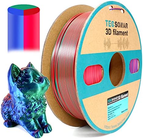 Tecsonar Multicolor PLA Filament 1.75mm 1kg, 3 ролни/пакет, свилен бакар виолетова зелена боја, свилен златен бакар црна, свилена темно црвена