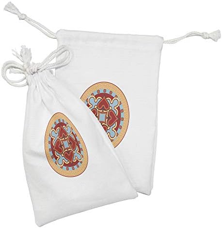 Лунарлива мандала ткаенина сет од 2, модерно трипи кралско наследство со внатрешна шема во форма на срце и ефекти во боја, мала торба за влечење за маски и фаворити з
