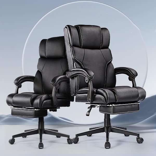 ФИКМАКС Голем и висок канцелариски стол со потпирач за нозе, кожен извршен стол компјутерски биро за вртење на столчето, ергономски стол, лулање и лепење капацитет