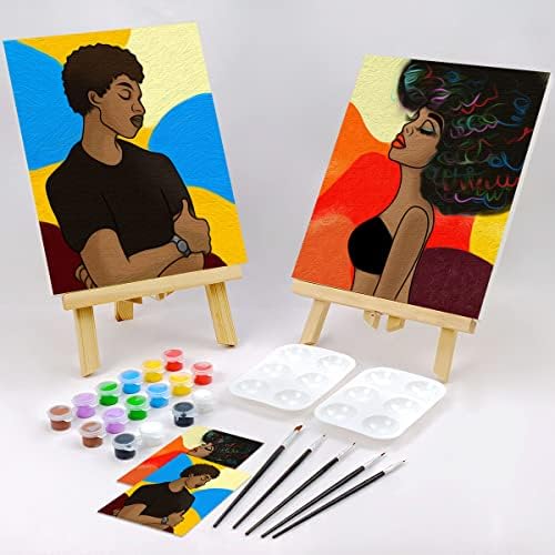 Vochic парови сликаат комплети за забава пред нацртано платно за возрасни за боја и голтка ноќни игри за парови за сликање комплет 8x10 афро девојче момче （2 пакува