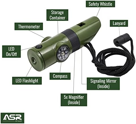 ASR Outdoor Survival Multi Tool Whistle Compass LED фенерче 7 во 1 компактен гаџет