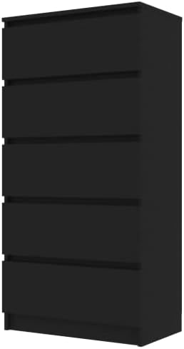 Фиоки за складирање на црно складирање на Hurrise, единица за фиоки 60x35x121cm Едноставен дизајн со 5 фиоки за млади луѓе за мебел за домашна