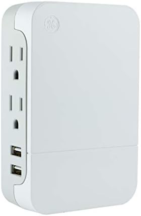 GE Pro 2-Outlet Extender со 2 USB порти, заштитник на Surge, страничен пристап, адаптер за допрете на wallидот, 3-постепено, 860 џули, 2,4