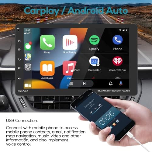 Еден Дин Автомобил Стерео Еден Дин Епл Карплеј, Римуди 9 Инчен Отстранлив Екран На Допир Автомобил Радио Со Bluetooth Fm Радио iOS/Android
