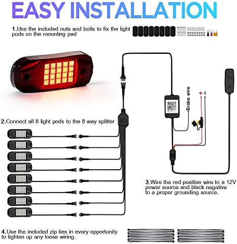 Kasfree RGBW LED Rock Lights Kit, IP 68 Multicolor ABS Accent Accent Music Flashing Lighting Kits Underglow COTES 【Осветленост Надградена】