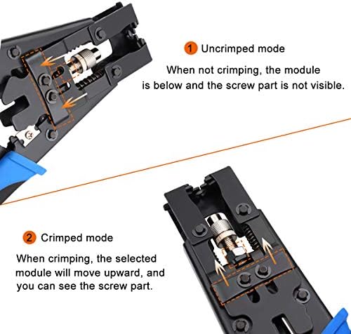 Crimper Coax Coax Coax, 3 во 1 мултифункционална алатка за прилагодување на компресија за F BNC RCA, RG58 RG59 RG6, Универзална жица