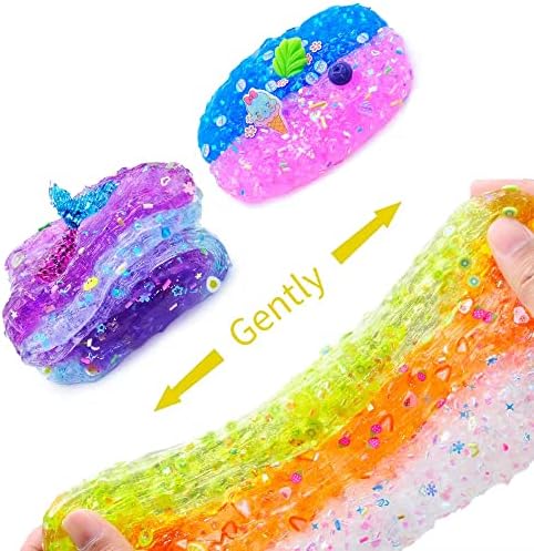 7 пакувања Glimmer Slime Crunchy Slime комплет, еднорог лигите сирена лигите јагода портокалова лисја за лисја за девојки, супер меки