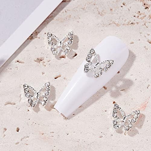 10 парчиња/торба 3Д легура пеперутка нокти шарми метални пеперутки геми за нокти Сјајна кристална декорација rhinestones DIY маникир накит