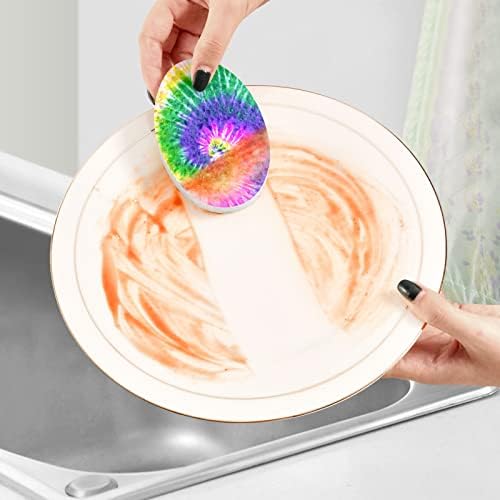 Дизајн на боја на Алаза Врза за боја, шарени природни сунѓери кујнски целулоза сунѓер за садови за миење бања и чистење на домаќинства, не-крик и еко пријателски, 3 п?