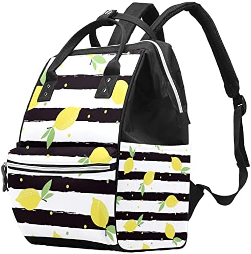 Лимони на црна лента шема за пелена ранец за ранец бебе, ноп -менување торби со повеќе функции торба за патувања со голем капацитет
