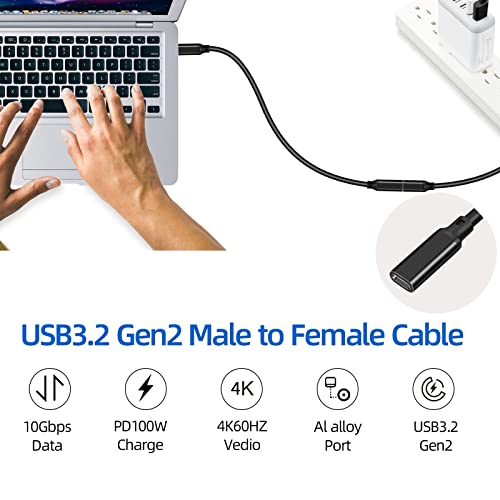 Сизифија USB C до USB C 3.2 Gen2 10Gbps PD 100W кабел [2M, машки до женски], 4K@60Hz Монитор за видео кабел компатибилен со Surface, MacBook Pro/Air, iPad Pro, Pixel и повеќе уреди за тип-C