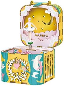 XJJZS Музичка кутија музичка кутија за складирање кутија DIY дрвена загатка игра собрание модел комплети музички играчки подарок за деца деца возрасни