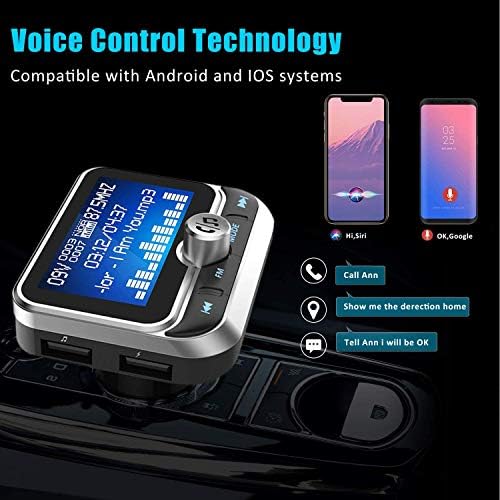 Wyyhaa Bluetooth FM предавател за автомобил, безжичен Bluetooth 5.0 радио адаптер комплет за автомобили со рацете на 2 USB порти за откривање