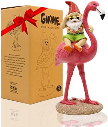 Goodeco 11 Gnome and Flamingo Garden Statue - Совршен роденден и мама подароци, фламинго подароци за жени, декор на Пинк Фламинго за