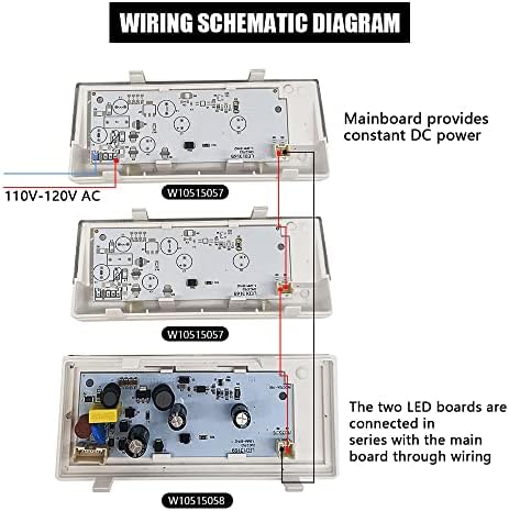 MADAT 2 PCS W10515057 и 1 компјутер W10515058 LED комплет за светло вклопување за Whirlpool Kenmore Maytag Kitchenaid Friergerators LED делови