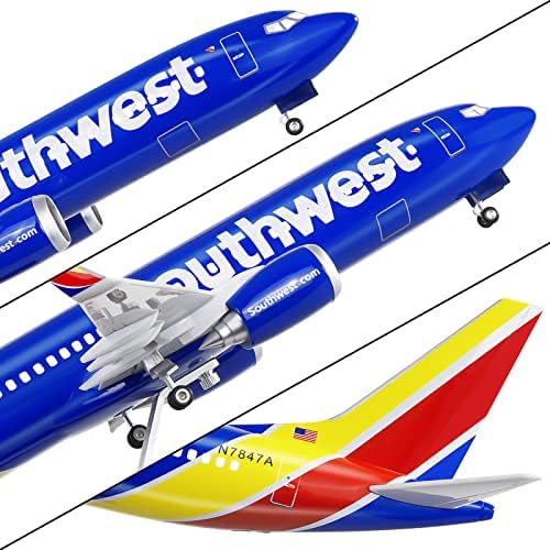 24-часовно 18 ”1:80 модел etет Авион Американски авион Southwest Airlines Model Plane Boeing 737 Модел диекаст авиони за возрасни со LED