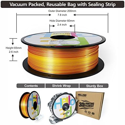 HELLO3D Сјајна Свила Црвено-Златна Двојна Боја 3d Печатач Влакно, PLA Филамент 1,75 mm, Димензионална Точност + / - 0,05 mm, Висока Цврстина,