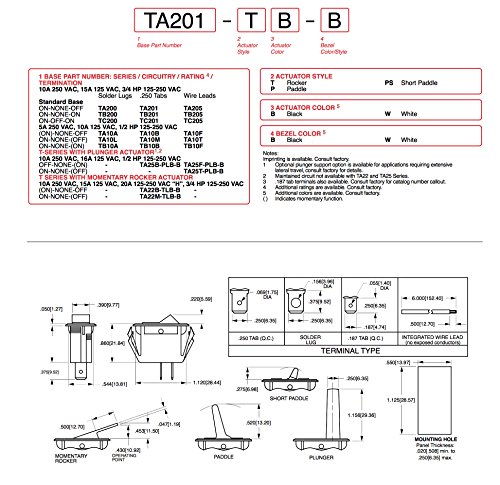 Carling Technologies Rocker Switchs TA201-TB-B, SPST On-None-Off BLK