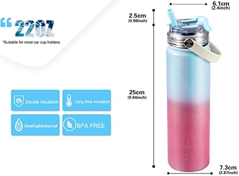 Мурмио изолирано спортско шише со вода, 2-во-1 слама капак, доказ за протекување, вакуум со двојно wallидови, БПА бесплатно, се чува топло и ладно-кантина