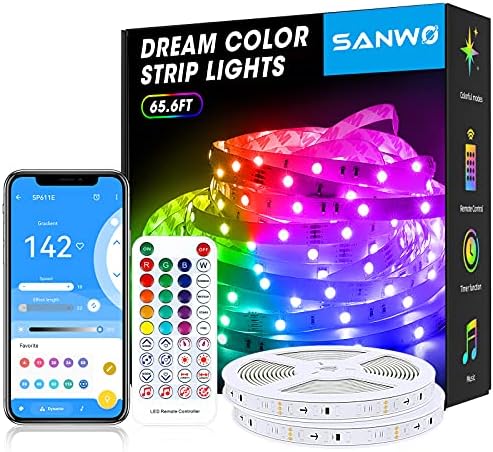 Sanwo RGB IC Led Лента Светлина 65.6 стапки Сон Боја 360 Led Диоди, 142 Динамички Бркање Режими, Далечински Управувач и Стан Контрола, Синхронизација