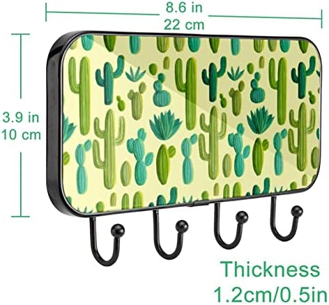 Рачно Нацртана Зелена Жолта Шема На Кактус Печатена Решетка За Палто, Решетка За Влезен Капут со 4 Кука За Капут Капа Пешкир