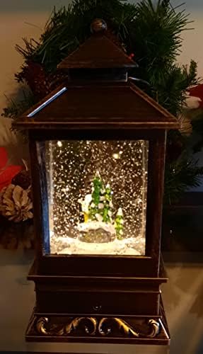 Герсон запали 8,5 инчи Божиќен фенер Снежен свет со континуиран вртливиот сјај- снежен човек од дрво