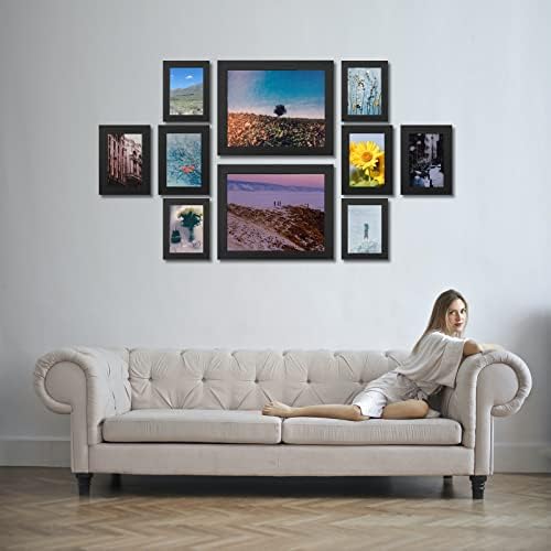 PicDorm 10 пакувања кафеави рамки за слики поставува повеќекратни големини, 4 од 4x6, 4 од 5x7, 2 од 8x10, калено стакло пред, декор