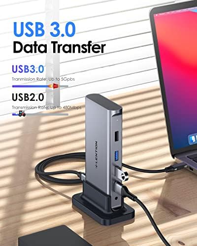Lenter USB C докинг со 4K@60Hz HDMI, USB 3.0/2.0, Gigabit Ethernet, 100W PD & AUX адаптер за 2023- MacBook Pro/Mac Air/Surface/Surface Deck,