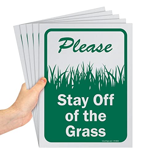 SmartSign 12 x 9 инчи „Ве молиме останете надвор од тревата“, отпечатен екран, пластика од 10 милји полистирен, зелена и бела боја