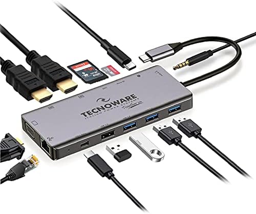 TECNOWARE ЦЕНТАР USB Тип-C, 13 во 1 Адаптер, Компатибилен Со MacBook, Лаптоп, iPad, Windows, Huawei ecc. 13 Пристаништа: USB 2.0/3.0, USB Тип-C,