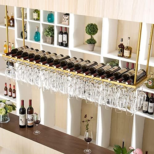 Емизо висина на таванот за висина за вина, винтиџ дисплеј држач за складирање на вино со стаклена полица за стакло за под кабинет, кујна, бар, прилагодлива висина и ш