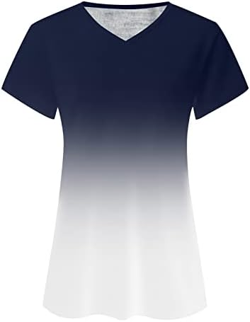Lcziwo блузи за жени случајни градиенти печати краток ракав против вратот лабав вклопување дневни основни маици Туника врвови